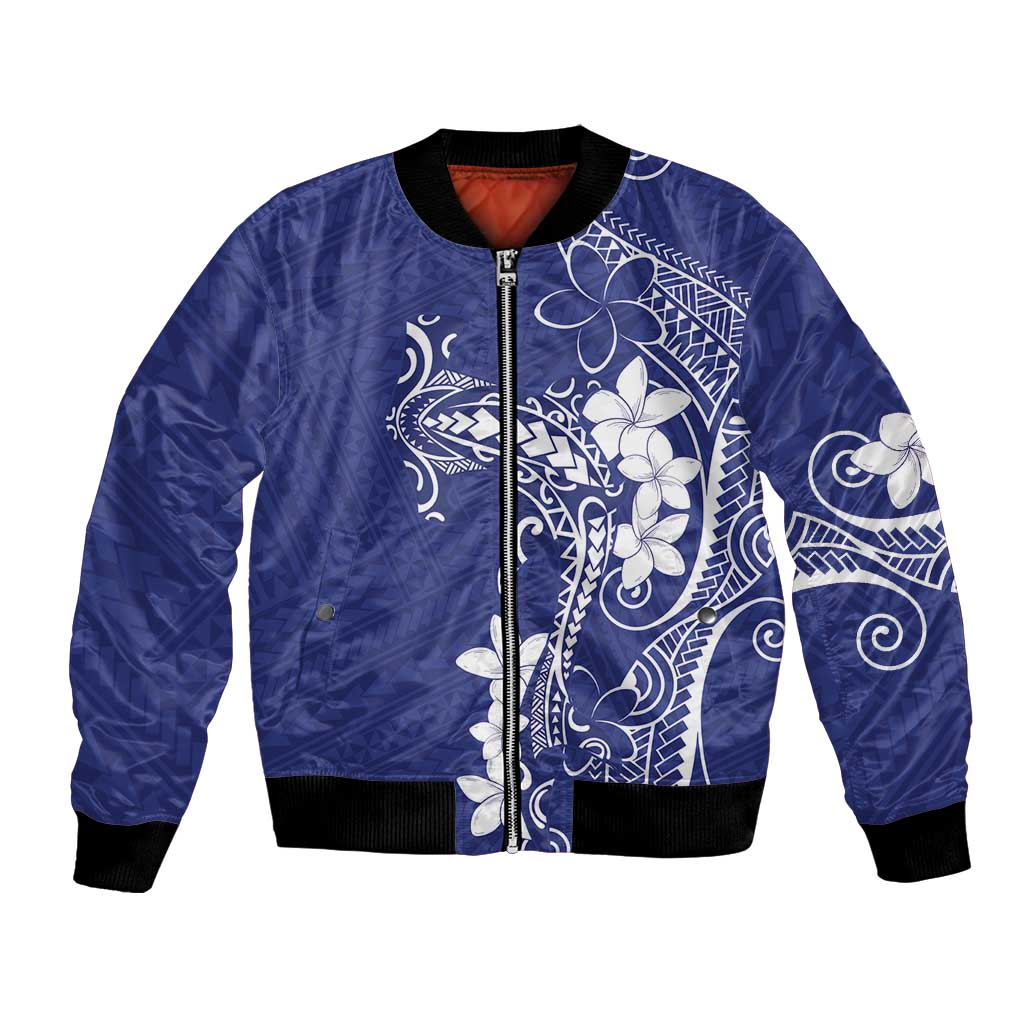 Blue Hawaii Bomber Jacket Hammerhead Shark Tattoo Curve Polynesian LT14 Unisex Blue - Polynesian Pride