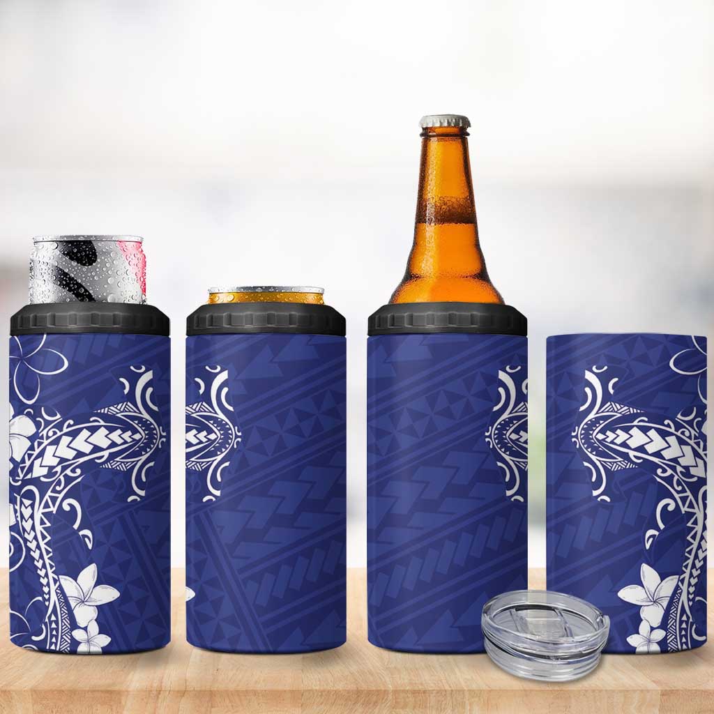 Blue Hawaii 4 in 1 Can Cooler Tumbler Hammerhead Shark Tattoo Curve Polynesian - Polynesian Pride