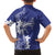 Blue Hawaii Family Matching Off The Shoulder Long Sleeve Dress and Hawaiian Shirt Hammerhead Shark Tattoo Curve Polynesian - Polynesian Pride
