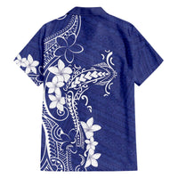 Blue Hawaii Family Matching Off The Shoulder Long Sleeve Dress and Hawaiian Shirt Hammerhead Shark Tattoo Curve Polynesian - Polynesian Pride