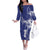Blue Hawaii Family Matching Off The Shoulder Long Sleeve Dress and Hawaiian Shirt Hammerhead Shark Tattoo Curve Polynesian - Polynesian Pride