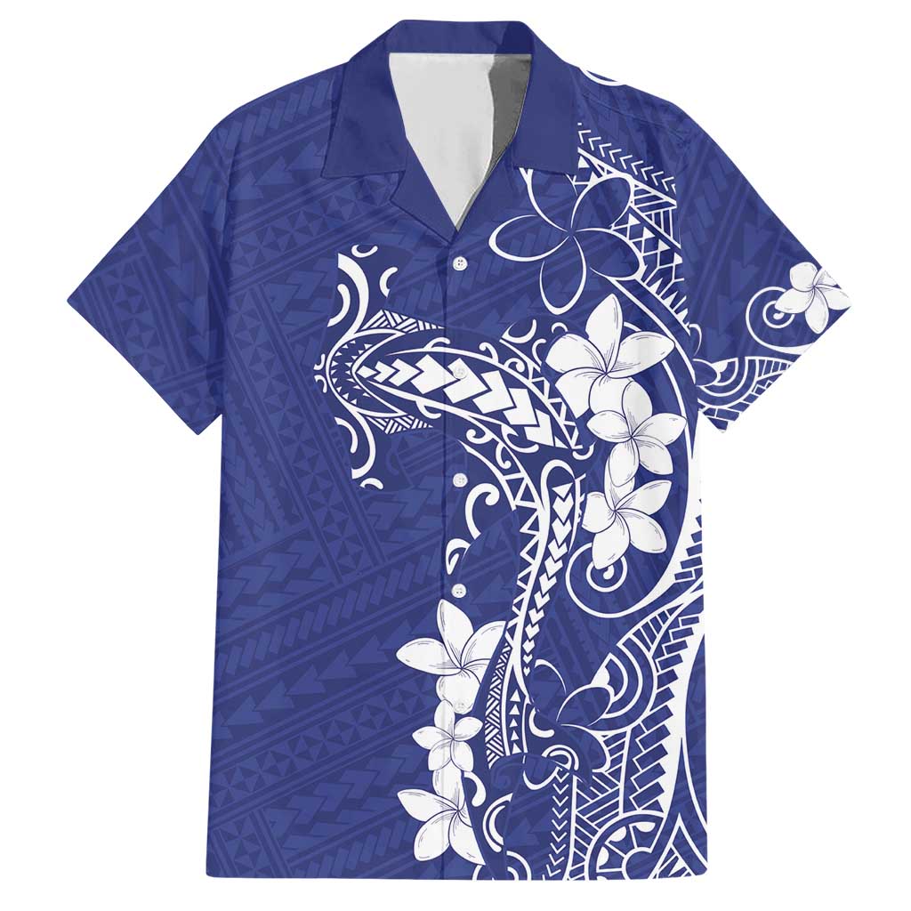 Blue Hawaii Family Matching Short Sleeve Bodycon Dress and Hawaiian Shirt Hammerhead Shark Tattoo Curve Polynesian - Polynesian Pride