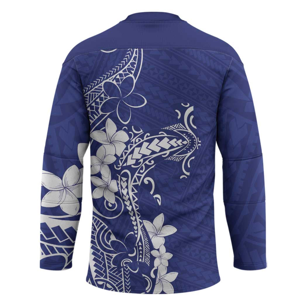 Blue Hawaii Hockey Jersey Hammerhead Shark Tattoo Curve Polynesian LT14 - Polynesian Pride
