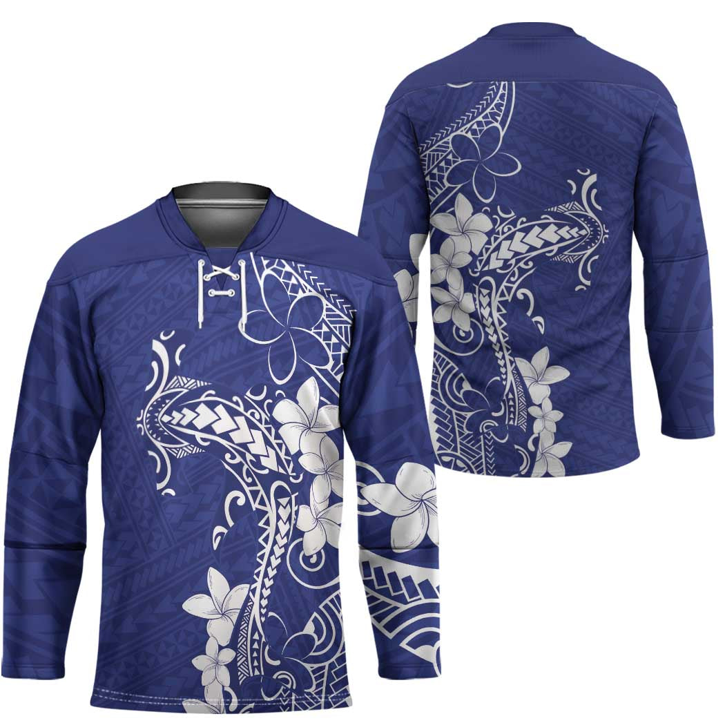 Blue Hawaii Hockey Jersey Hammerhead Shark Tattoo Curve Polynesian LT14 - Polynesian Pride