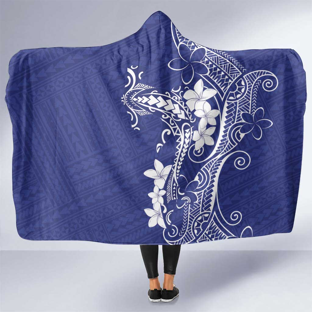 Blue Hawaii Hooded Blanket Hammerhead Shark Tattoo Curve Polynesian LT14 One Size Blue - Polynesian Pride