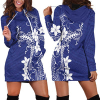 Blue Hawaii Hoodie Dress Hammerhead Shark Tattoo Curve Polynesian - Polynesian Pride