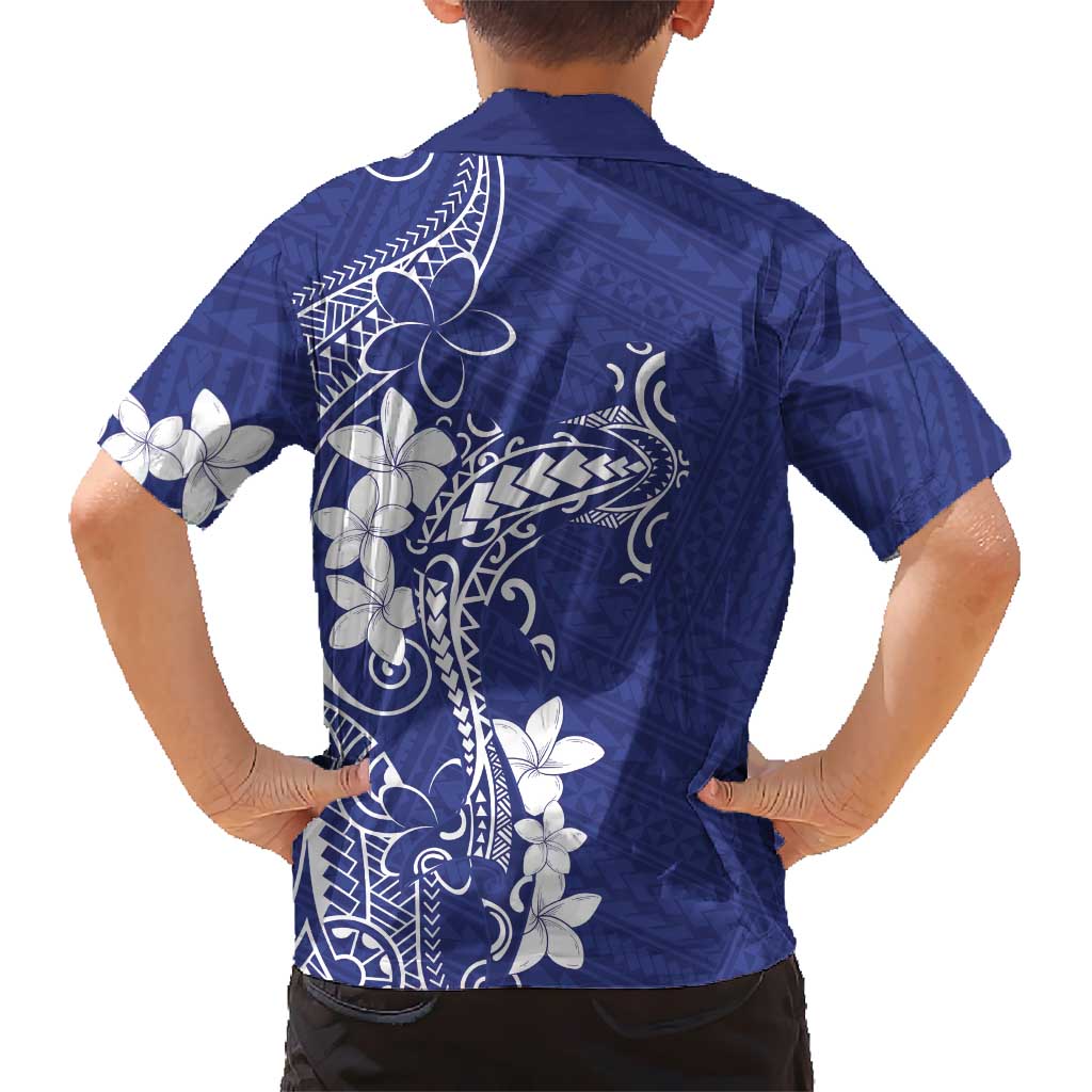 Blue Hawaii Kid Hawaiian Shirt Hammerhead Shark Tattoo Curve Polynesian LT14 - Polynesian Pride