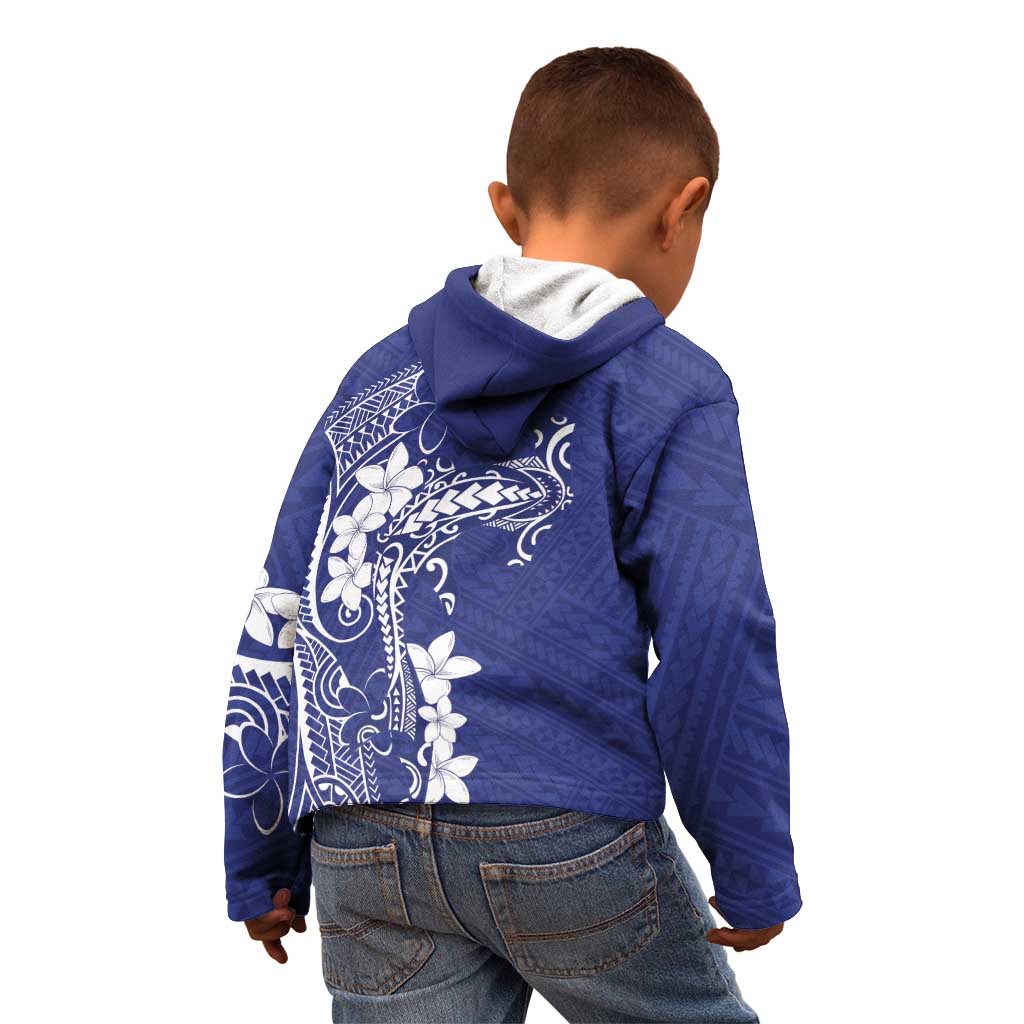 Blue Hawaii Kid Hoodie Hammerhead Shark Tattoo Curve Polynesian - Polynesian Pride