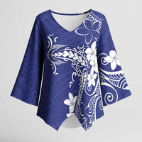 Blue Hawaii Kimono Sleeve Blouse Hammerhead Shark Tattoo Curve Polynesian - Polynesian Pride