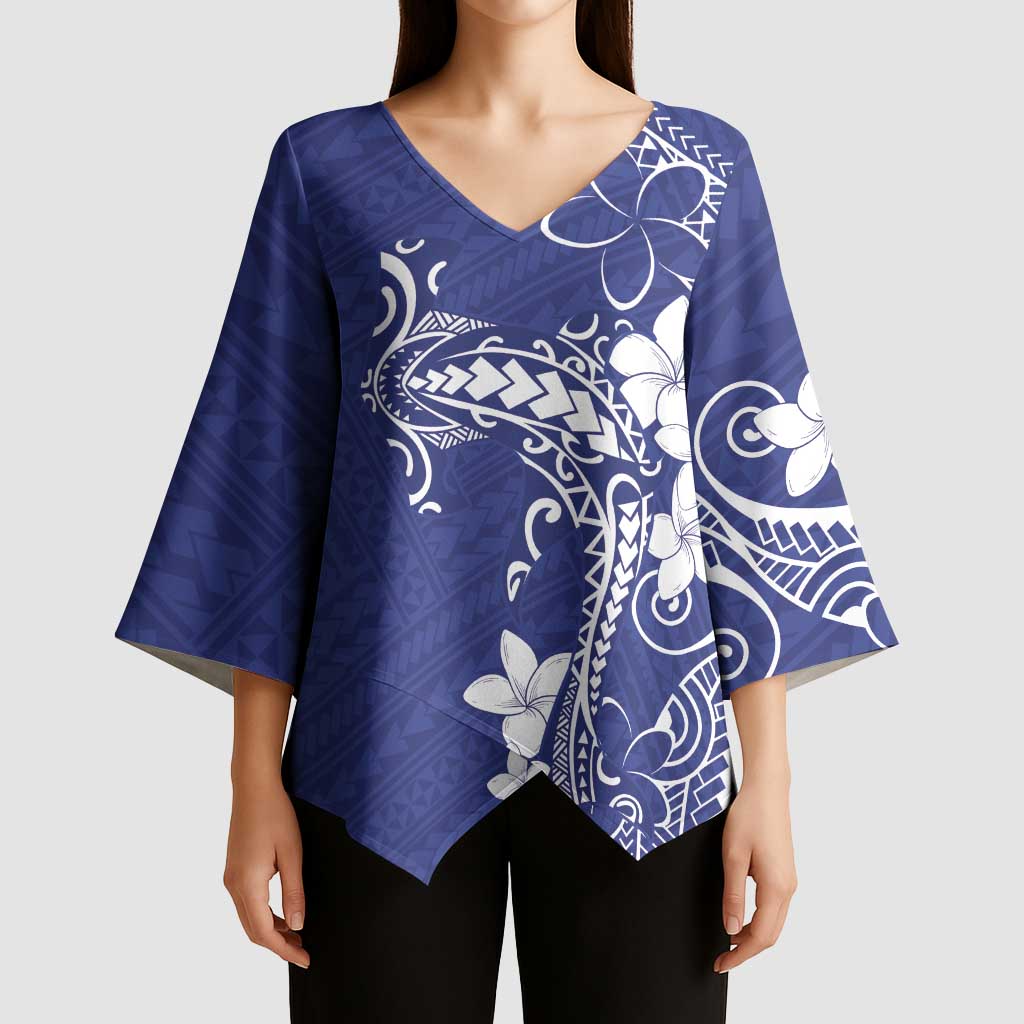 Blue Hawaii Kimono Sleeve Blouse Hammerhead Shark Tattoo Curve Polynesian - Polynesian Pride