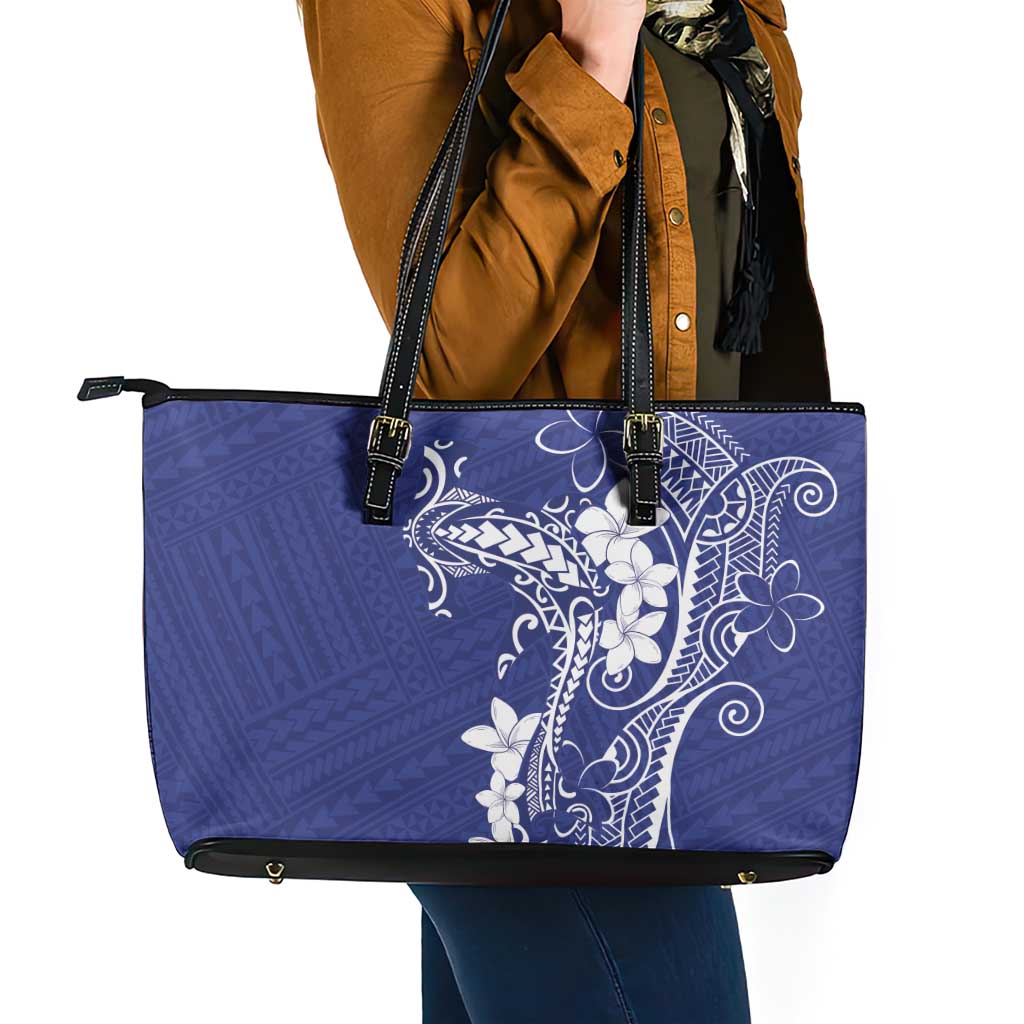 Blue Hawaii Leather Tote Bag Hammerhead Shark Tattoo Curve Polynesian LT14 - Polynesian Pride