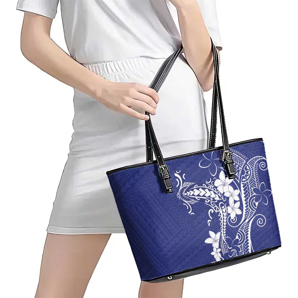 Blue Hawaii Leather Tote Bag Hammerhead Shark Tattoo Curve Polynesian LT14 - Polynesian Pride
