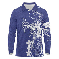 Blue Hawaii Long Sleeve Polo Shirt Hammerhead Shark Tattoo Curve Polynesian LT14 Blue - Polynesian Pride