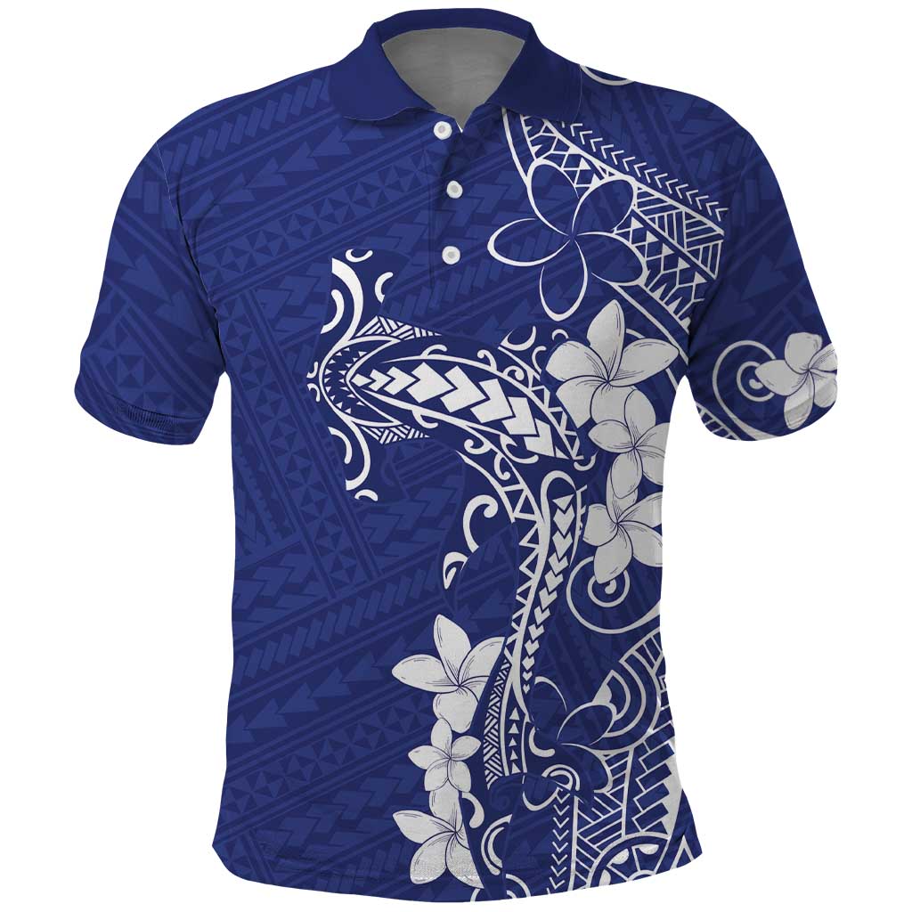 Blue Hawaii Polo Shirt Hammerhead Shark Tattoo Curve Polynesian - Polynesian Pride