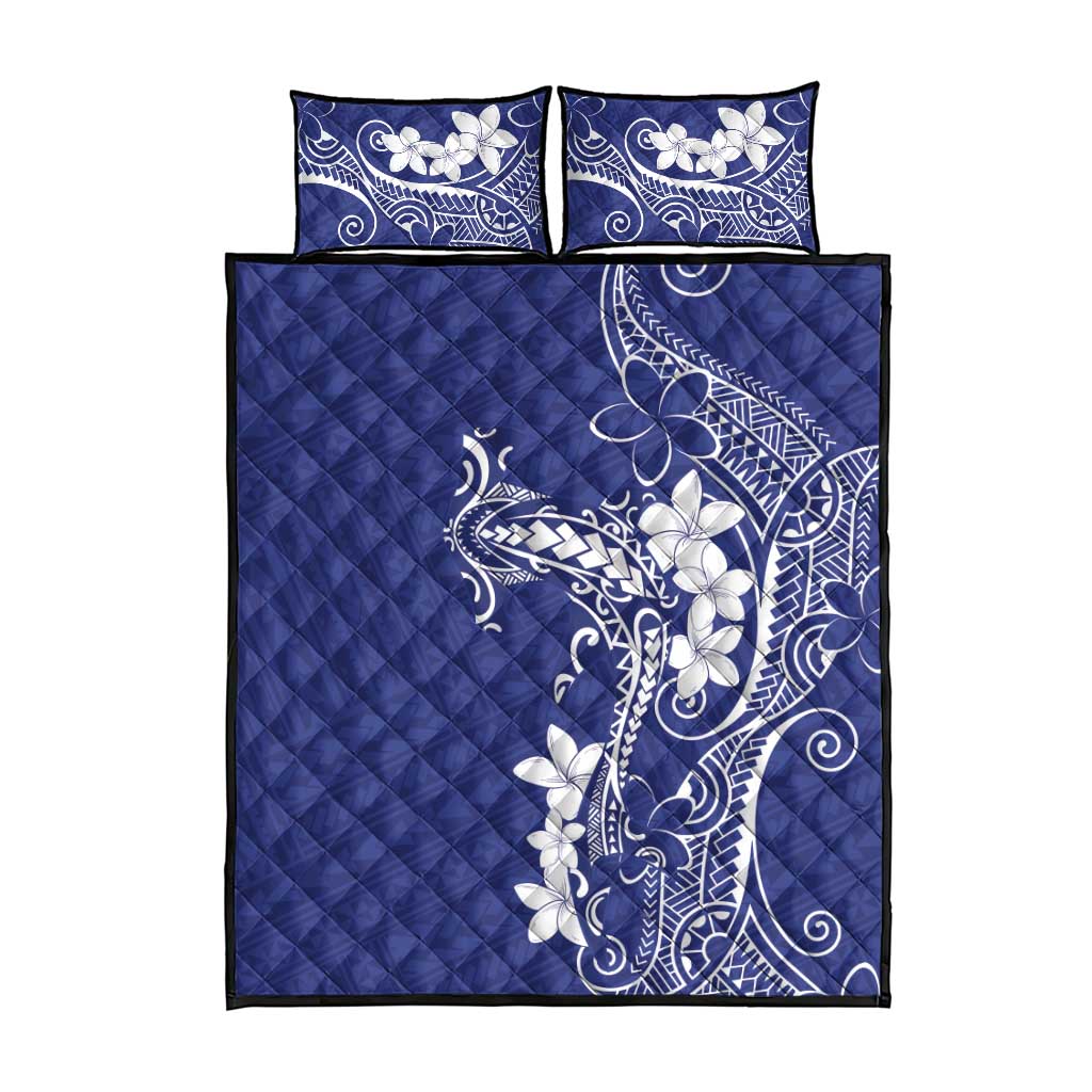 Blue Hawaii Quilt Bed Set Hammerhead Shark Tattoo Curve Polynesian - Polynesian Pride
