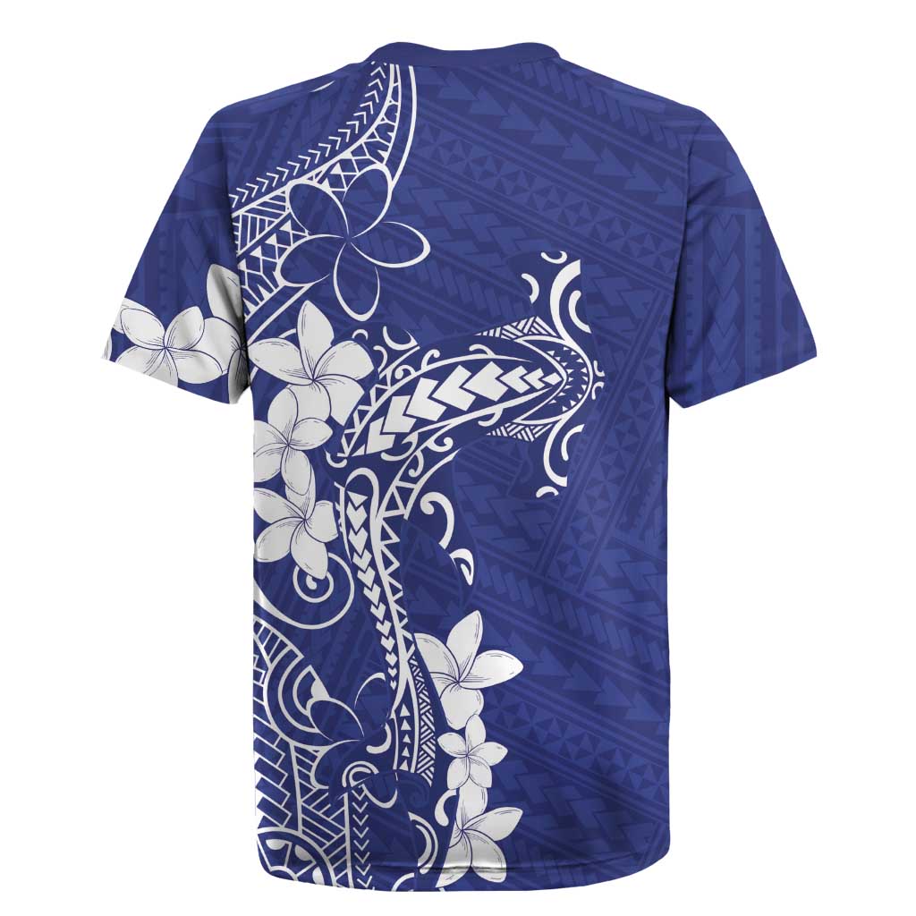 Blue Hawaii Rugby Jersey Hammerhead Shark Tattoo Curve Polynesian - Polynesian Pride