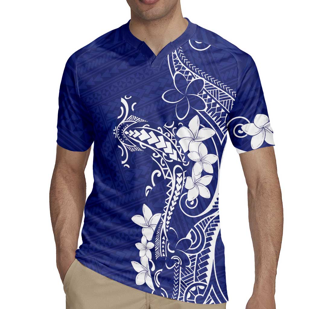 Blue Hawaii Rugby Jersey Hammerhead Shark Tattoo Curve Polynesian - Polynesian Pride