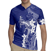 Blue Hawaii Rugby Jersey Hammerhead Shark Tattoo Curve Polynesian - Polynesian Pride