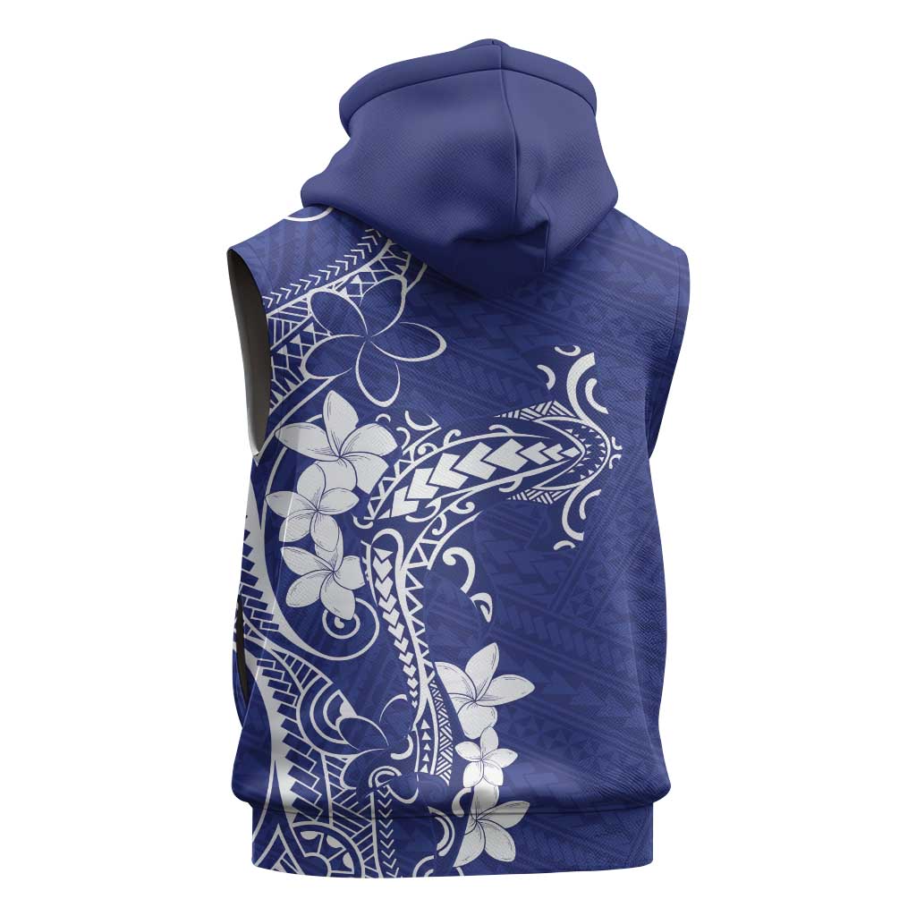 Blue Hawaii Sleeveless Hoodie Hammerhead Shark Tattoo Curve Polynesian - Polynesian Pride
