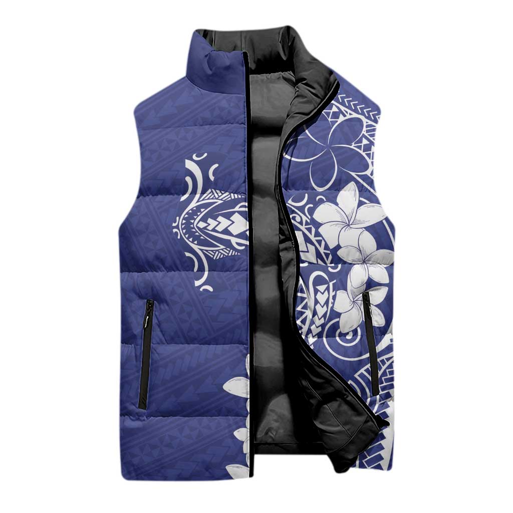 Blue Hawaii Sleeveless Puffer Jacket Hammerhead Shark Tattoo Curve Polynesian - Polynesian Pride