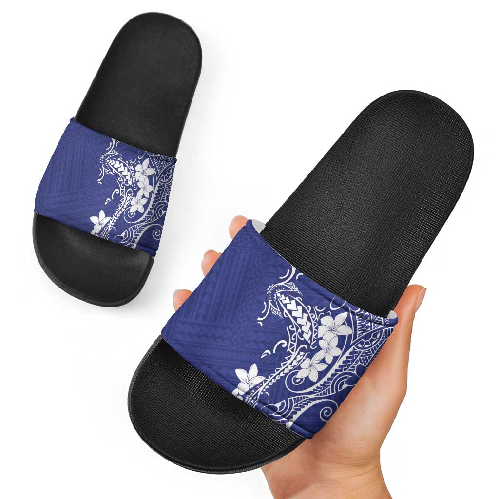 Blue Hawaii Slide Sandals Hammerhead Shark Tattoo Curve Polynesian - Polynesian Pride