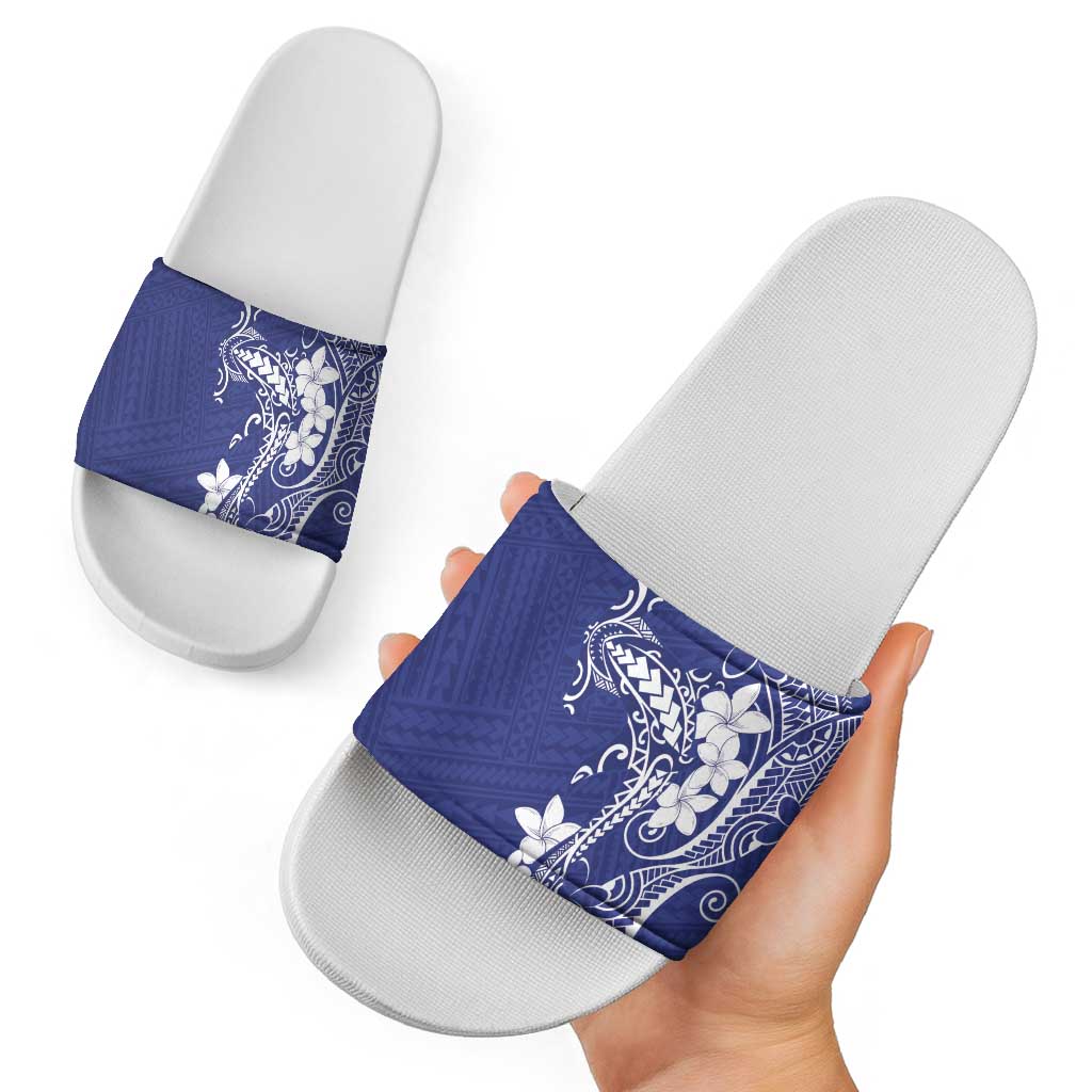 Blue Hawaii Slide Sandals Hammerhead Shark Tattoo Curve Polynesian - Polynesian Pride