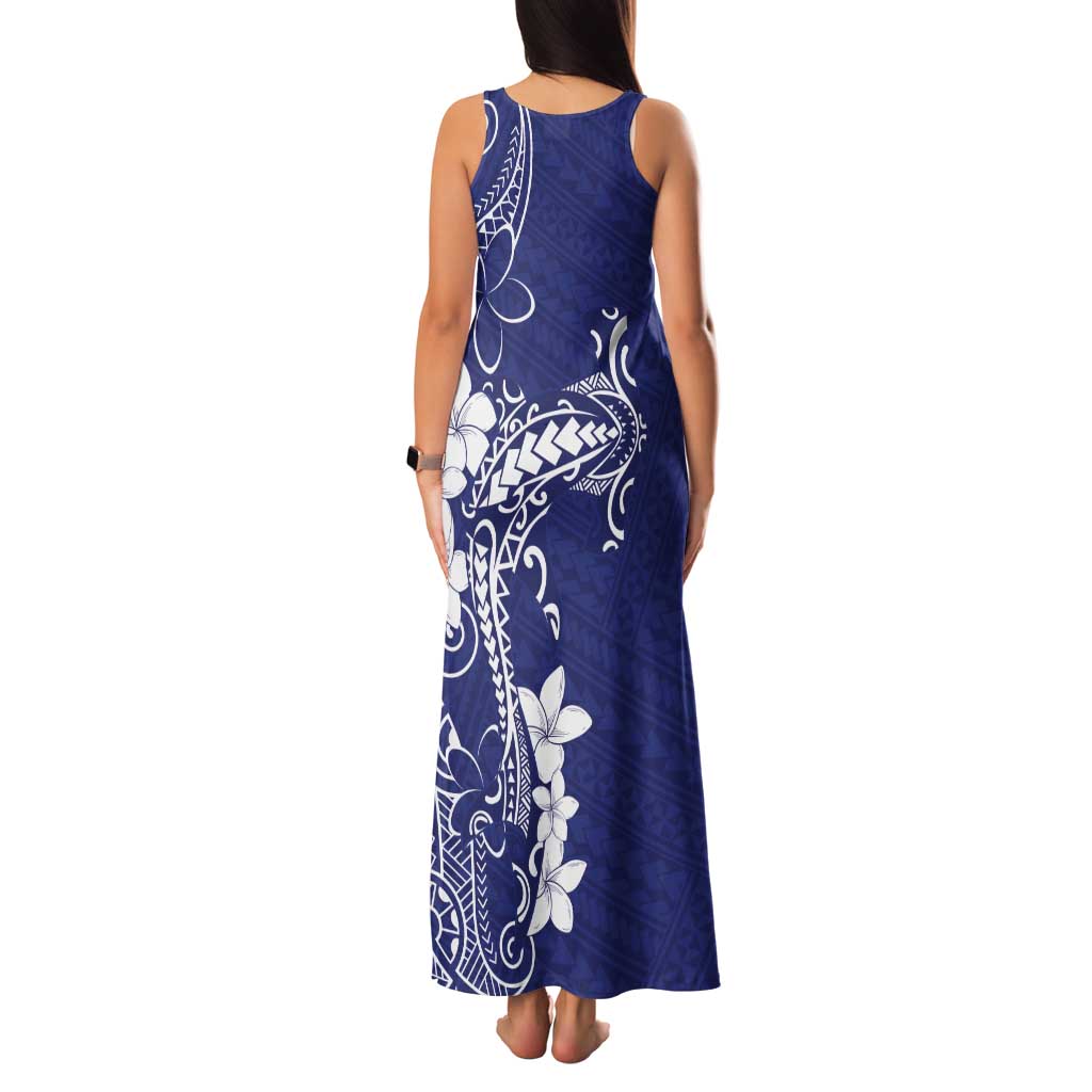 Blue Hawaii Tank Maxi Dress Hammerhead Shark Tattoo Curve Polynesian - Polynesian Pride
