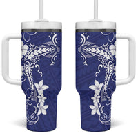 Blue Hawaii Tumbler With Handle Hammerhead Shark Tattoo Curve Polynesian - Polynesian Pride