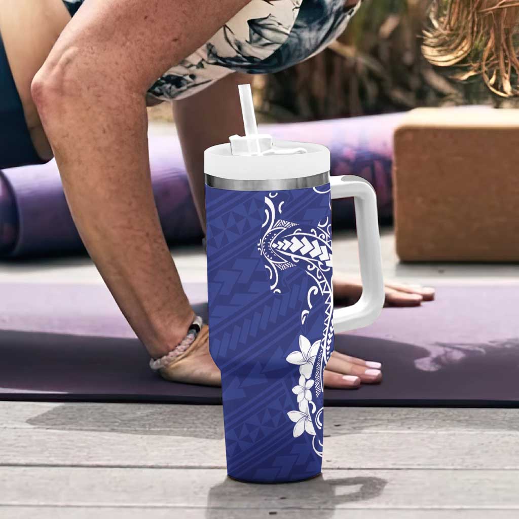 Blue Hawaii Tumbler With Handle Hammerhead Shark Tattoo Curve Polynesian - Polynesian Pride