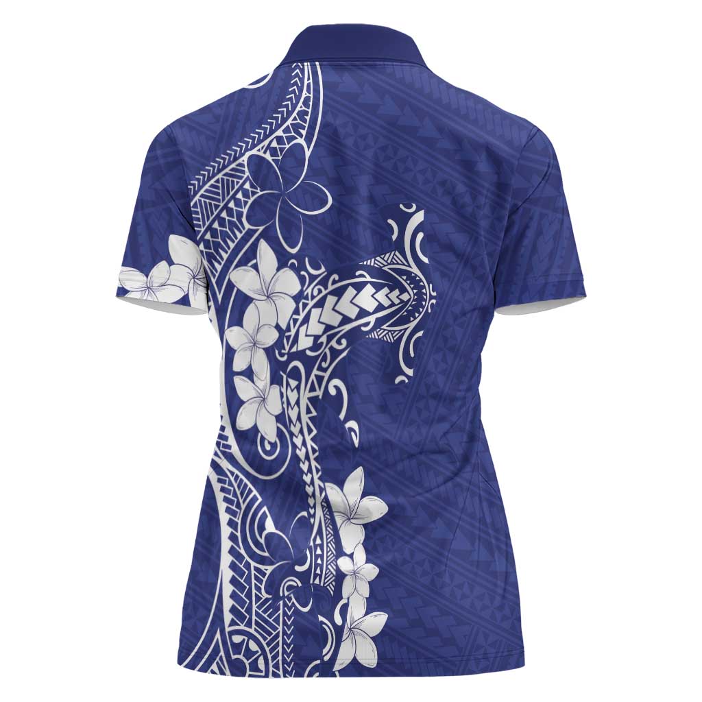 Blue Hawaii Women Polo Shirt Hammerhead Shark Tattoo Curve Polynesian - Polynesian Pride