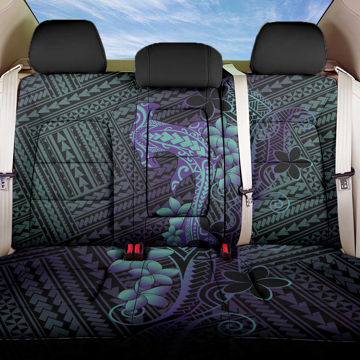 Purple Paradise Hawaii Back Car Seat Cover Hammerhead Shark Tattoo Curve Polynesian LT14 One Size Purple - Polynesian Pride