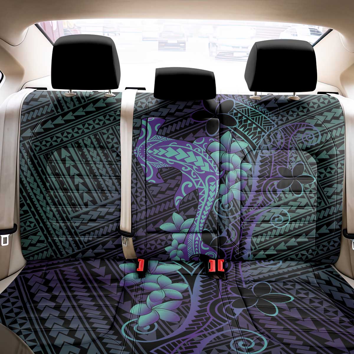 Purple Paradise Hawaii Back Car Seat Cover Hammerhead Shark Tattoo Curve Polynesian LT14 - Polynesian Pride