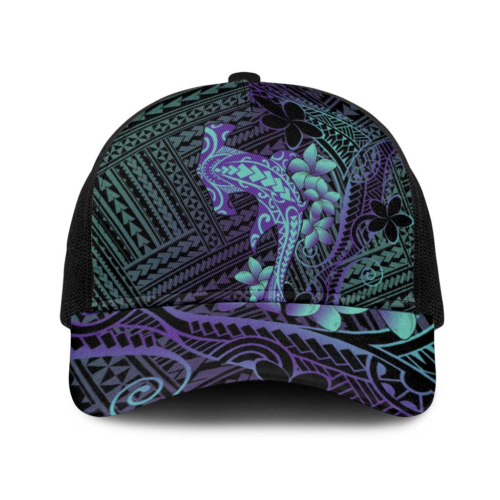 Purple Paradise Hawaii Baseball Net Cap Hammerhead Shark Tattoo Curve Polynesian - Polynesian Pride