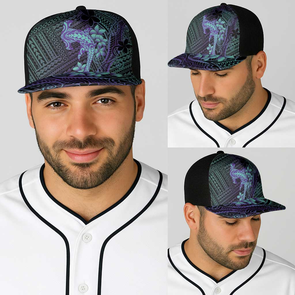 Purple Paradise Hawaii Baseball Net Cap Hammerhead Shark Tattoo Curve Polynesian - Polynesian Pride