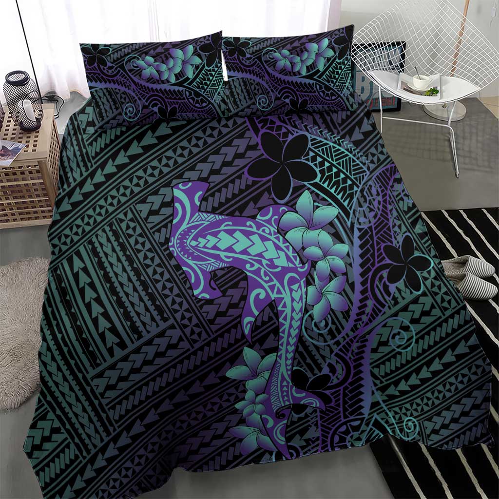 Purple Paradise Hawaii Bedding Set Hammerhead Shark Tattoo Curve Polynesian - Polynesian Pride