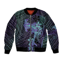 Purple Paradise Hawaii Bomber Jacket Hammerhead Shark Tattoo Curve Polynesian - Polynesian Pride