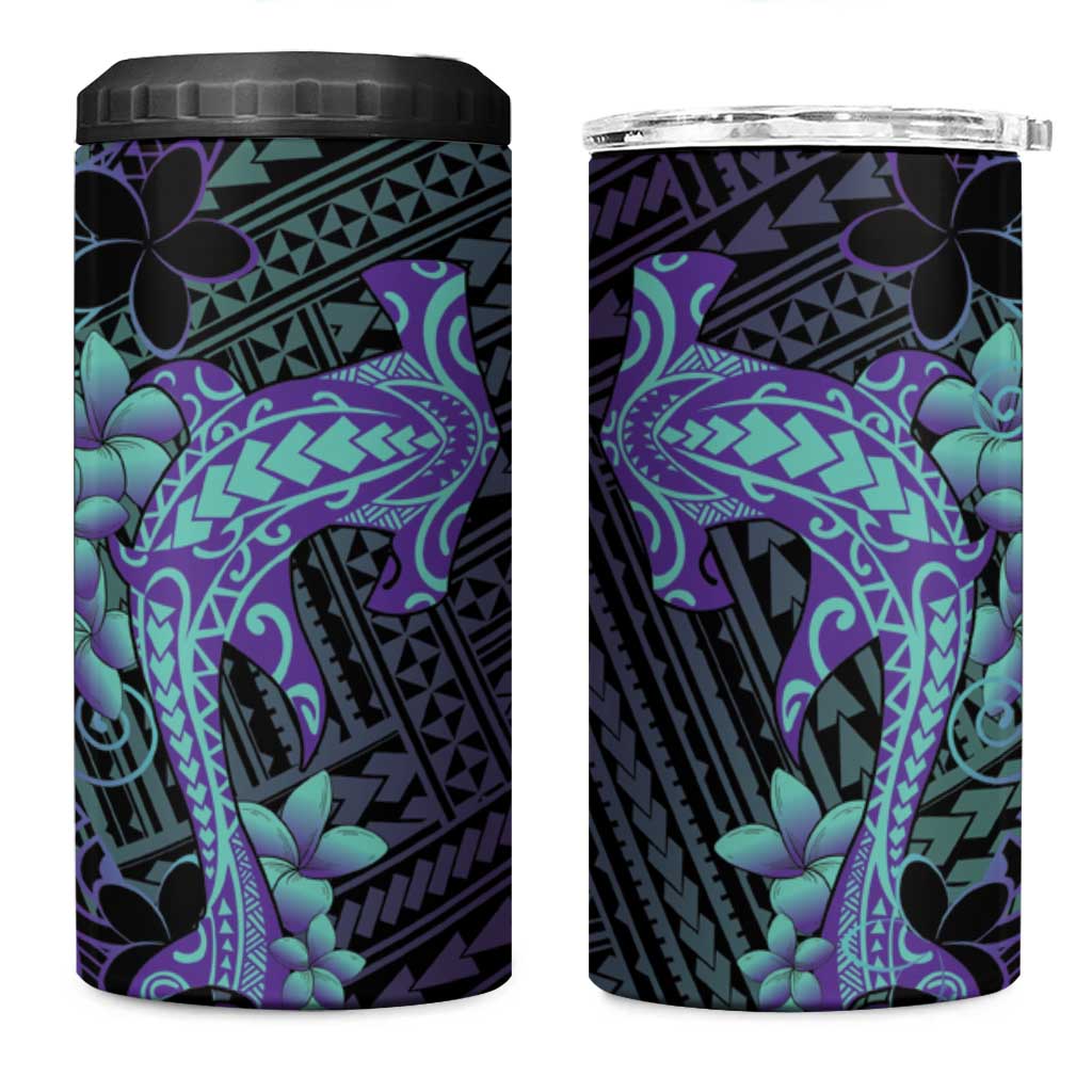 Purple Paradise Hawaii 4 in 1 Can Cooler Tumbler Hammerhead Shark Tattoo Curve Polynesian - Polynesian Pride