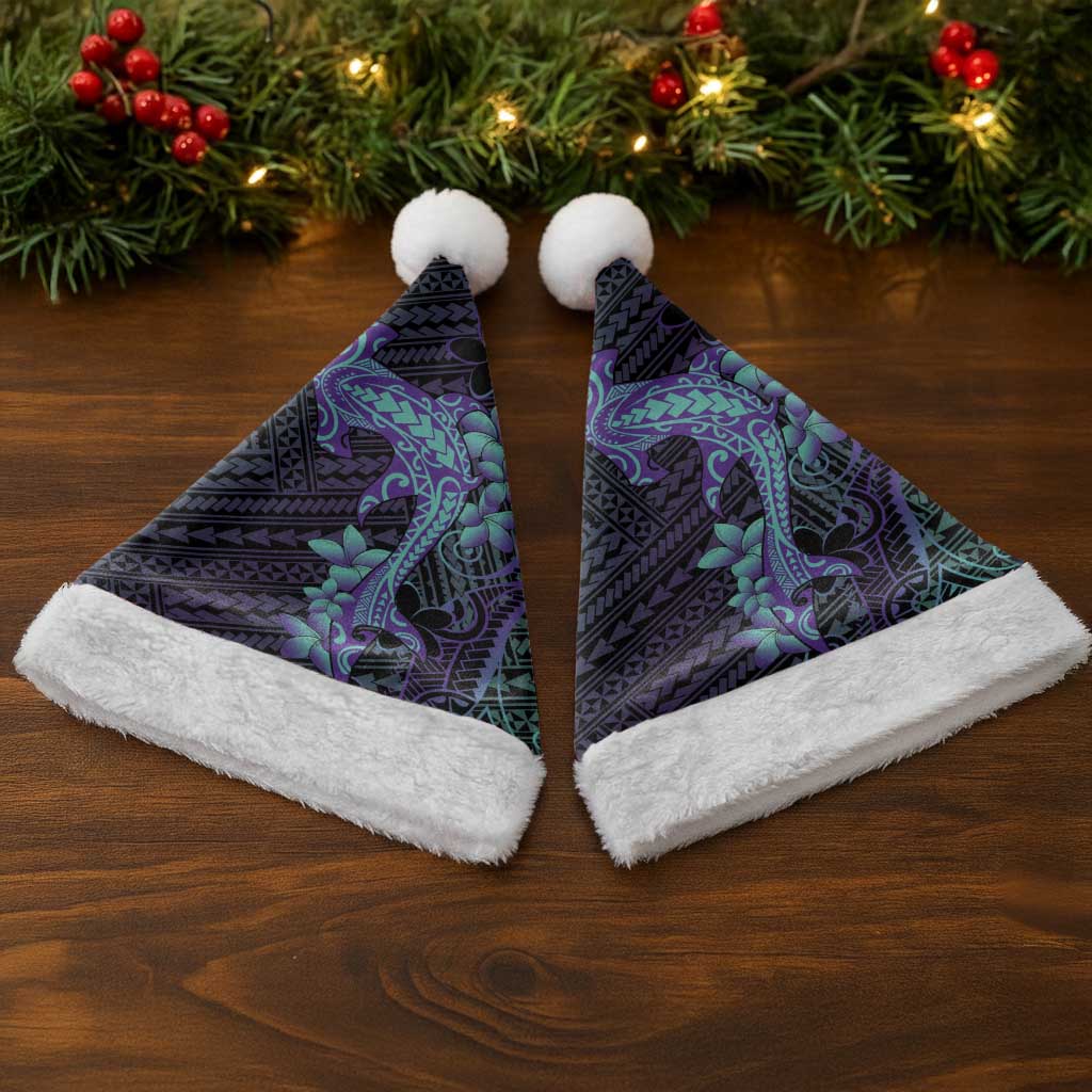 Purple Paradise Hawaii Christmas Santa Hat Hammerhead Shark Tattoo Curve Polynesian - Polynesian Pride