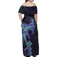 Purple Paradise Hawaii Family Matching Off Shoulder Maxi Dress and Hawaiian Shirt Hammerhead Shark Tattoo Curve Polynesian - Polynesian Pride