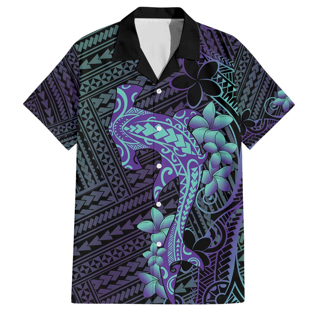 Purple Paradise Hawaii Family Matching Off Shoulder Short Dress and Hawaiian Shirt Hammerhead Shark Tattoo Curve Polynesian LT14 Dad's Shirt - Short Sleeve Purple - Polynesian Pride