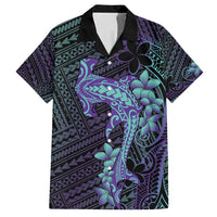 Purple Paradise Hawaii Family Matching Off Shoulder Short Dress and Hawaiian Shirt Hammerhead Shark Tattoo Curve Polynesian LT14 Dad's Shirt - Short Sleeve Purple - Polynesian Pride