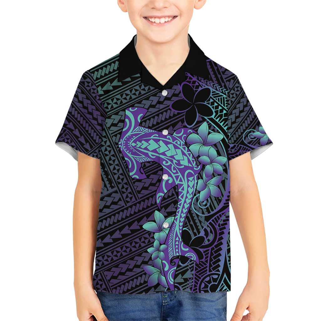 Purple Paradise Hawaii Family Matching Off Shoulder Short Dress and Hawaiian Shirt Hammerhead Shark Tattoo Curve Polynesian LT14 Son's Shirt Purple - Polynesian Pride