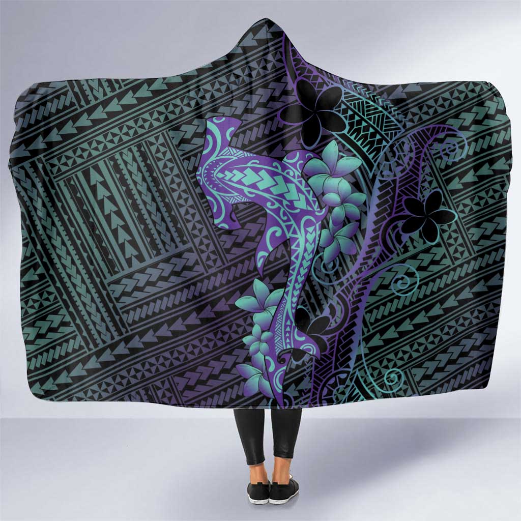 Purple Paradise Hawaii Hooded Blanket Hammerhead Shark Tattoo Curve Polynesian LT14 One Size Purple - Polynesian Pride