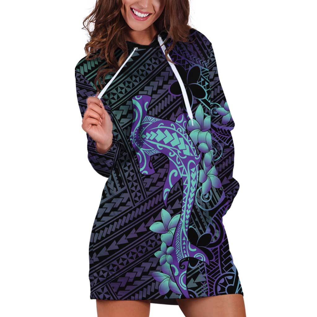 Purple Paradise Hawaii Hoodie Dress Hammerhead Shark Tattoo Curve Polynesian - Polynesian Pride