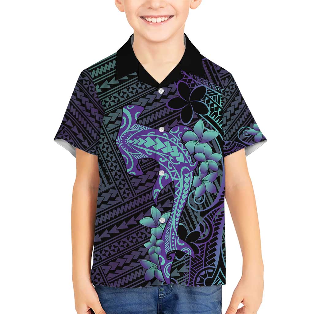 Purple Paradise Hawaii Kid Hawaiian Shirt Hammerhead Shark Tattoo Curve Polynesian LT14 Kid Purple - Polynesian Pride