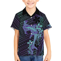 Purple Paradise Hawaii Kid Hawaiian Shirt Hammerhead Shark Tattoo Curve Polynesian LT14 Kid Purple - Polynesian Pride