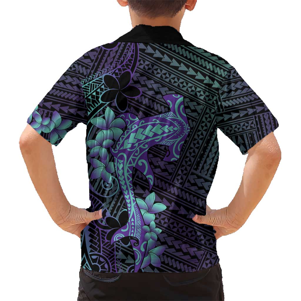 Purple Paradise Hawaii Kid Hawaiian Shirt Hammerhead Shark Tattoo Curve Polynesian LT14 - Polynesian Pride