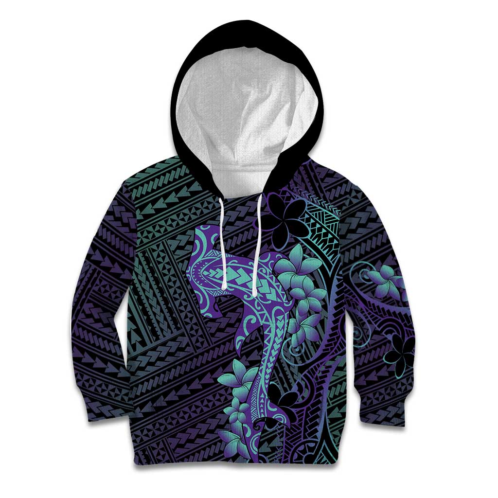 Purple Paradise Hawaii Kid Hoodie Hammerhead Shark Tattoo Curve Polynesian - Polynesian Pride