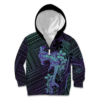Purple Paradise Hawaii Kid Hoodie Hammerhead Shark Tattoo Curve Polynesian - Polynesian Pride