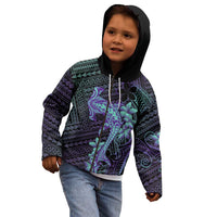 Purple Paradise Hawaii Kid Hoodie Hammerhead Shark Tattoo Curve Polynesian - Polynesian Pride